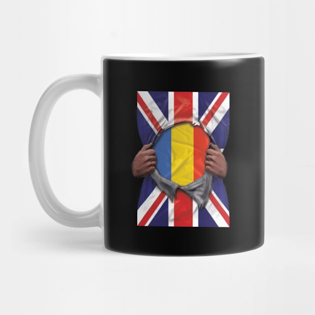 Romania Flag Great Britain Flag Ripped - Gift for Romanian From Romania by Country Flags